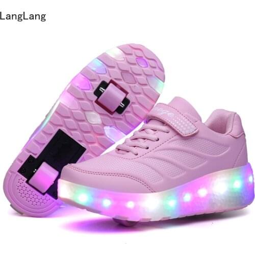 Led Wheel Sneakers for Kids Adult USB Charging Glowing Roller Shoes with Lights Double Wheels Children Skate Shoes