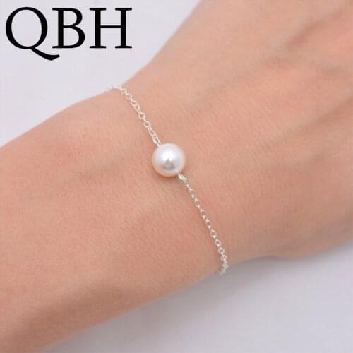 L1021 Minimalist Men Charm One Simulated Pearl Bracelets Women Dainty Tiny Bracelet Jewelry Female Girl Cute Trendy Pulseira