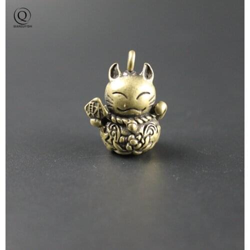 Brass Copper Lucky Bring Wealth Cat Car Keychain Pendants Retro Copper Animal Keyrings Women Bag Hangings Accessories Gifts