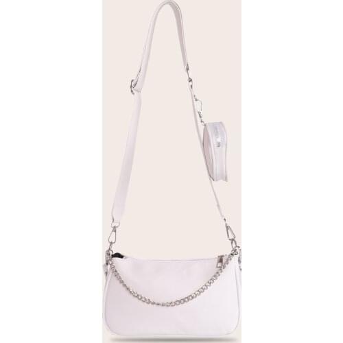 2pcs/set Fashion Solid Color Chain Handbag Women Leather Messenger Underarm Bag Popular Simple Female Daily Bag