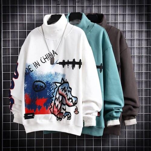 Spring Autumn Fashion Mens Hoodies Hip Hop Streetwear Funny Print Sweatshirt Male Casual Men Clothing Turtleneck Hoodie Men