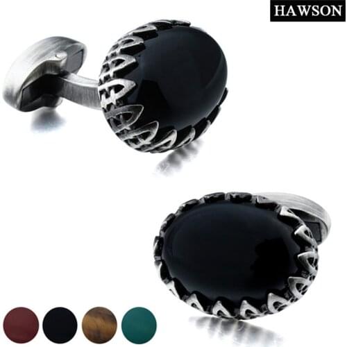 HAWSON Luxury Antique Onyx Stone Cufflinks for Men Oval Business Gift Mens Fashion Anniversary Cuff Links