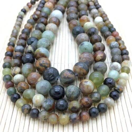 Natural Multi Colorful Jades Green Wooden Tree Fossils Round Loose Smooth Stone 6 MM 8 MM 10 MM 12 MM DIY Jewelry For Women Girl