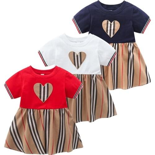 New 2020 summer fashion kids girls clothes Casual striped short sleeve cotton flower girl dress 1-5 years