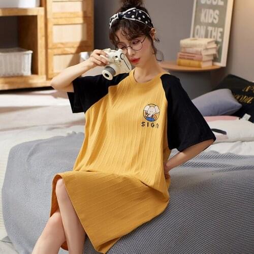 New summer Womens Cotton Homedress Nightdress Half Sleeve Nightgowns one-piece dress Sleepwear Loose fashion Home Clothing