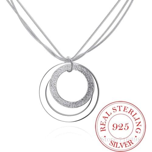 925 Sterling Silver Casual Double Circle Necklace Pendant For Women Accessories Mujer Interlocking Collar for Ladies Friend Gift