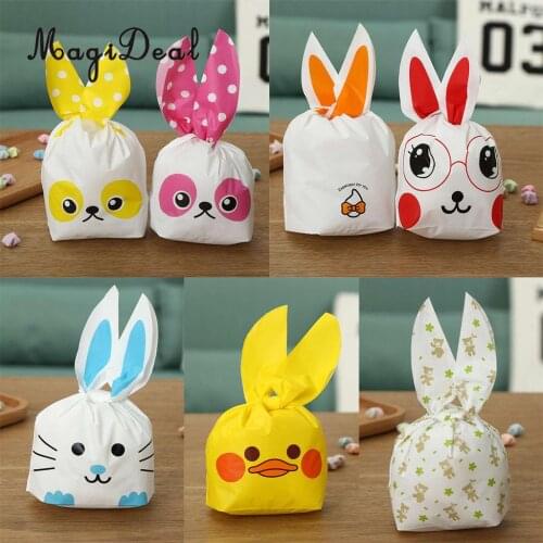 MagiDeal 50pcs/Lot Kawaii Rabbit Bunny Ear Bakery Cookie Treat Bags Biscuit Packaging Bag Self-adhesive Party Gift Bag