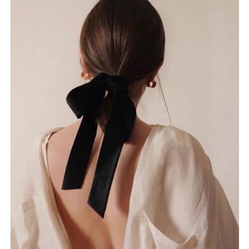 French Elegant Ribbon Black Velvet Hairs Bow Women Stretch Hair Ties Hairbands Female Ribbon Band Ponytail Hold Hair Accessories