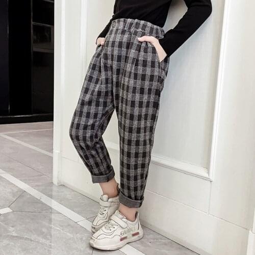 Baby Girls Warm Pants Autumn Winter Toddler Kids Checked Loose Harem Pants Korean Children Thick Woollen Plaid Trousers Clothing