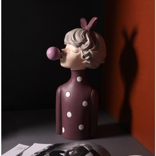 2020 Nordic Ins Fashion Bubble Bow-Knot Girl Sculptures Resin Figurines For Home Decoration Accessories Girl/Firend/Wedding Gift