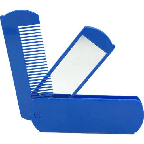 2-in-1 Foldable Travel Portable Pocket Beard Comb Mustache Shaving Styling Tools with Mirror for Home Travel Trip Office Use