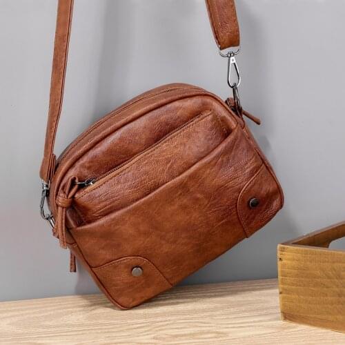 Soft PU Leather Crossbody Bag Casual Shoulder Bag Vintage Small Sqaure Bag Fashion Messenger Bag 2021 New Handbag Lady Purse