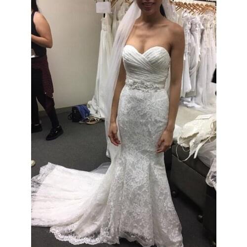 Mermaid Wedding Dress with Long Train Crystal Belt Lace Wedding Gown for Bridal 2021 Zipper Back Vestido De Noiva