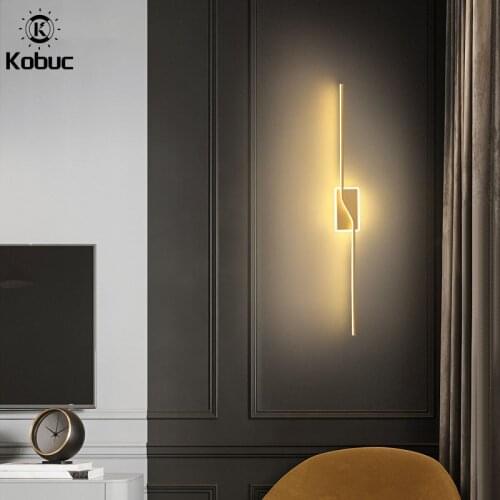 Kobuc Nordic Design Aluminium Wall Light Gold Black Sconces 40/60/80/100cm LED Wall Lamp for TV Background Stair Mirror Bedroom