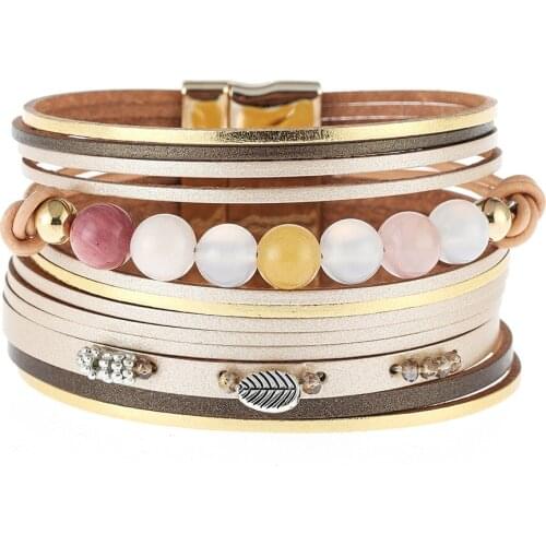 TOTABC Multilayer Leather Bracelets for Women Trendy Stone beads Charm Femme Bracelets & Bangles Female Jewelry