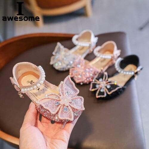 Princess Girls Sequin Lace Bow Kids Shoes Girls Cute Pearl Princess Dance Single Casual Shoe 2021 Childrens Party Wedding Shoes