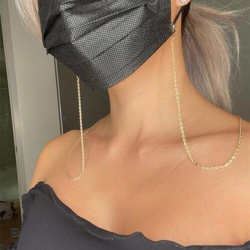 Face Cover Holder Mask Lanyard Strap Necklace for Women Long Chain Necklace Mask Jewelry Men 24" Stainless Steel Figaro Chain