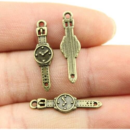 20pcs 24x6mm Vintage Watch Pendants Charm For Jewelry Making Antique Bronze Color Antique Silver Color