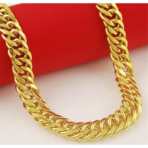 High-quality 24K Yellow Gold Filled Mens Necklace Solid Cuban Curb Chain Jewelry 23.6" 11mm Consecutive years of sales champion