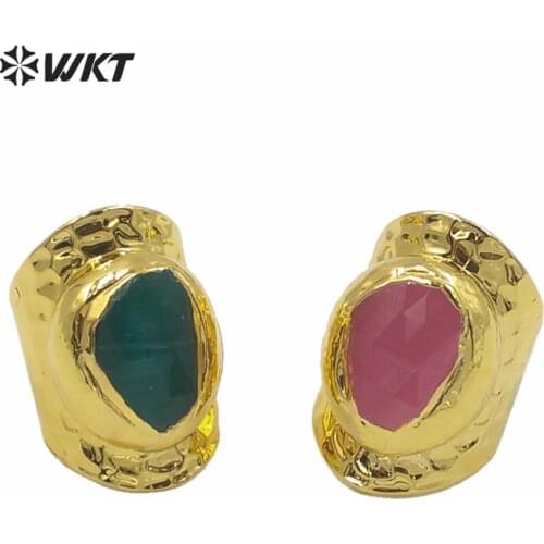 WT-R365 Wholesale Luxury Women Stone Big Size Ring Cat Eye Stone Ring With Gold Electroplated Green And Pink Options