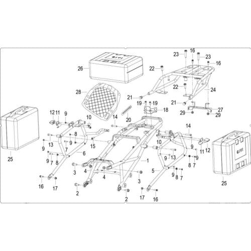 Rear frame part top case side cases rear carrier page Of Benelli TRK502