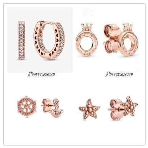 925 Sterling Silver Earring Rose Helm & Anchor Stud Earrings For Women Wedding Party Fashion Jewelry