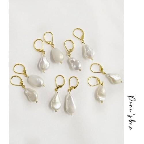 PerisBox Irregular Shaped Freshwater Pearls Earrings for Women Baroque Charm Huggies Earrings Minimalistic Bride Hoops Earrings