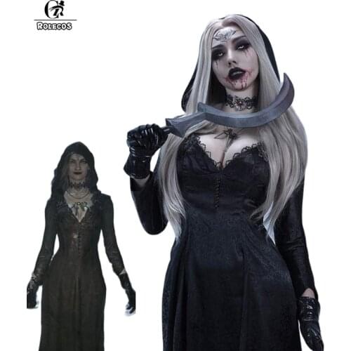 ROLECOS Lady Dimitrescus Daughter Costume RE8 Village Daniela Cosplay Vampire Halloween Costumes Hooded for Women Medieval Dres