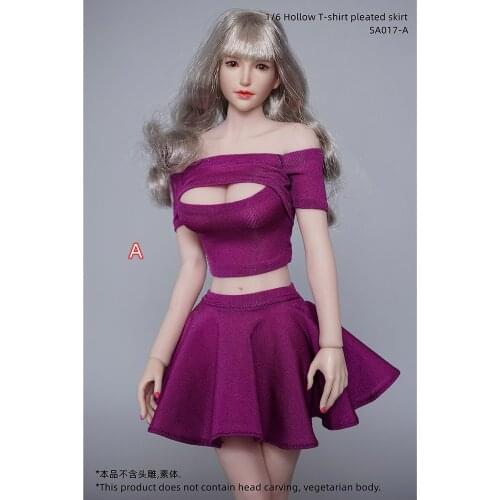 1/6 Scale Female Soldier Hollow T-shirt Pleated Skirt Clothes Action Figure Clothing Accessories Fits 12'' Tbl Ph Body Toy Model