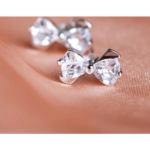 1 Pair Elegant Cute Bow Rhinestone Silver Plated Earrings Jewelry