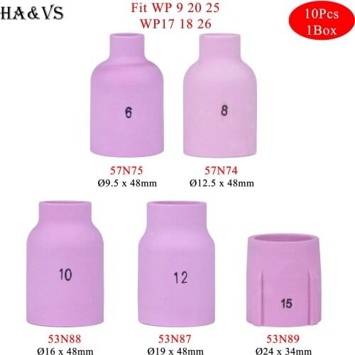 10Pcs Per Box 48/34mm 57N74 57N75 53N87 53N88 53N89 Alumina Nozzles For TIG WP9 20 WP17 18 26 Welding Torch Ceramic Accessories