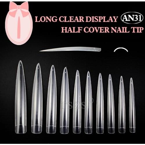 10bags/lot * 10pcs clear long extra long pointed stiletto sharp artificial half cover display False Nail Art Tips