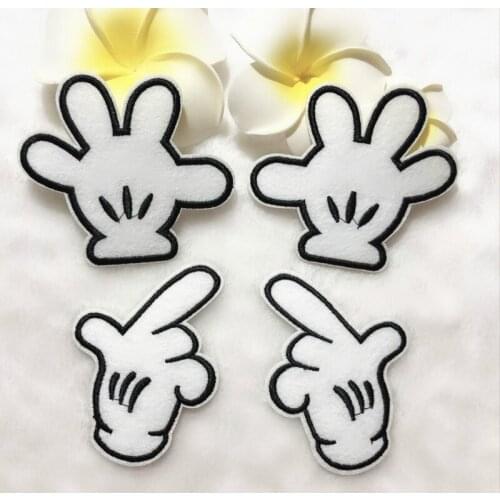 100pcs/lot White Gesture Embroidery Patches Palm Clothing Accessories Heat Transfer Badge Iron Clothes Cute Diy Patch