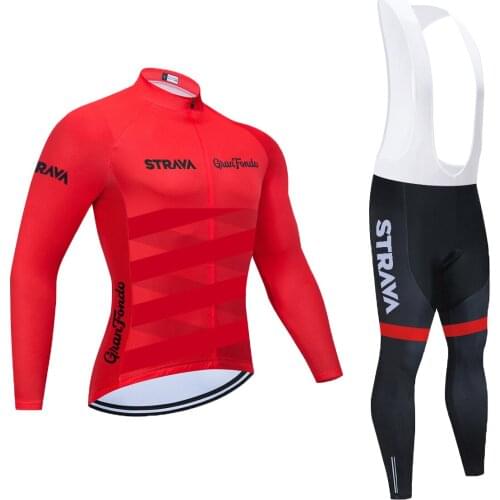 2021 Strava Mens Cycling Jersey Long Sleeve Set MTB Bike Clothing Maillot Ropa Ciclismo Hombre Bicycle Wear 20D GEL bib pants