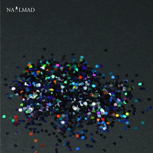 3ml/box Nail Glitter Dust Holographic Glitters Black Paillettes Nail Art Laser Sequins Hexagon Glitter 1mm