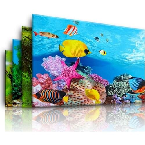 3D Aquarium Landscape Backgrounds Sticker Poster Fish Tank Decoration Plants Double Sided Wallpaper Ocean Backdrop Decor Drawing