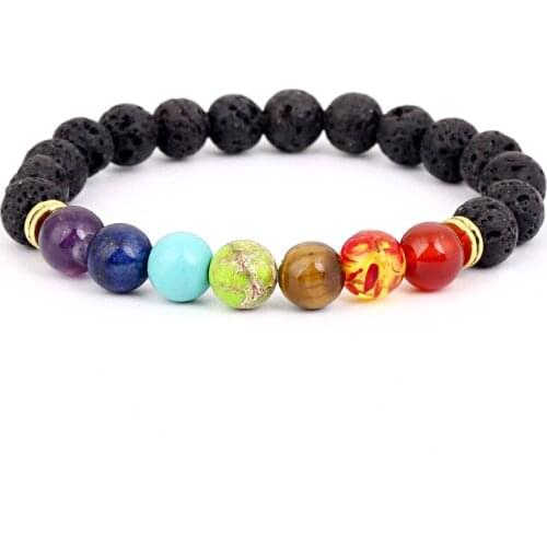 7 Chakra Alloy Volcanic Stone Aromatherapy String Beaded String Stone Yoga Bracelet Couple Bracelet Boho Luxury Jewelry