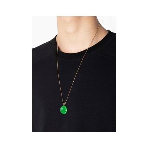 Brass gold-plated green enamel craft pendant long necklace