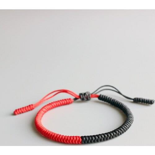 Eastisan Red & Black Tibetan Buddhist Lama Braided Knots Lucky Rope Bracelet For Man Women Size Adjustable Handmade