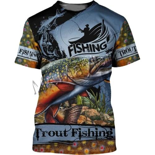 Summer Fashion Animal Trout Fishing Art Camo Men/Women Leisure O-neck T-shirt 3D Print Unisex Streetwear / T shirts / Tank S-181