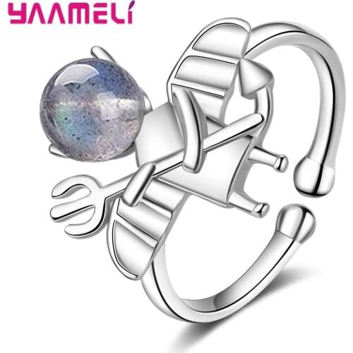 Hot Sale Moonstones Finger Ring Fine S925 Silver Opening Wedding Bands Devil Statement Rock Women Men Bague for Show Party