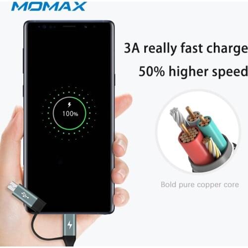 Momax dual-head data cable 2 in 1 to Micro Android USB port Xiaomi 8 Huawei PD fast charge one for four