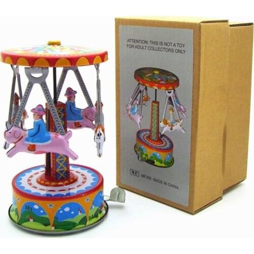 Classic Clockwork Wind Up Tin Toy Antique Style Merry-go-round Wind Up Toys iron Metal Models For Adult Kids Collectible Gift