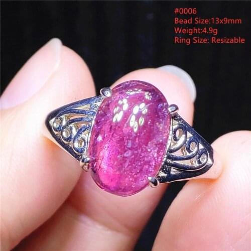 Genuine Natural Red Pink Tourmaline Ring Crystal Clear Oval Bead Adjustable Ring Woman 925 Sterling Silver Ring AAAAA