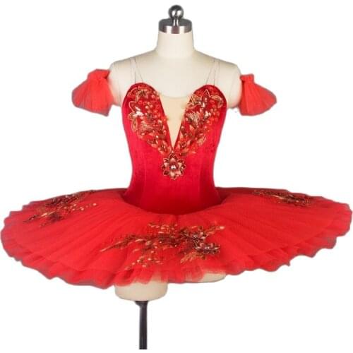 Red Classical Ballet Dance Dress Pancake Tutus with 7 Layers of Stiff Tulle Ballerina Costume for Solo Dance Pleate Tutu BLL026