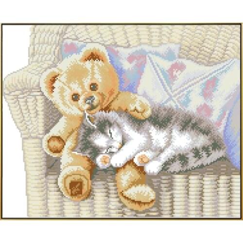 Sleeping Kitten Embroidery Kits Cross Stitch Counting Pattern 11CT 14CT DIY Sewing Needlework Crafts Home Decor Canvas Paintings