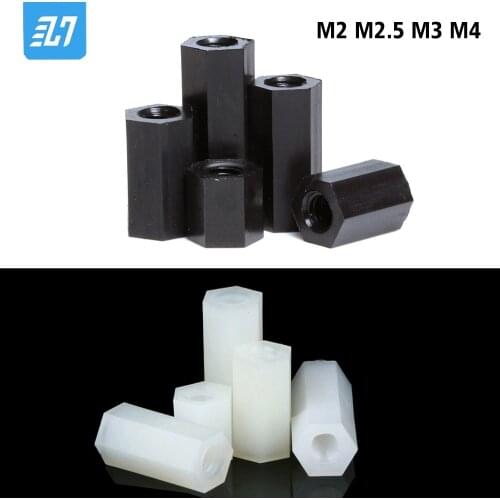 Nylon Hex Standoff PCB Motherboard Mount Mtric Thread Female Plastic Spacer Bolt Screw Nut Black White M2 M2.5 M3 M4