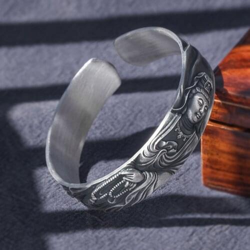 2021 New Fashion Creative Bodhisattva Bracelet for Woman s999 Pure Silver Jewelry Vintage Good Luck Mother Gift Woman Bracelet