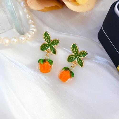 2021 New Wholesale Persimmon Ruyi Glass Bead Oil Enamel Fashion Exquisite Lady Earrings