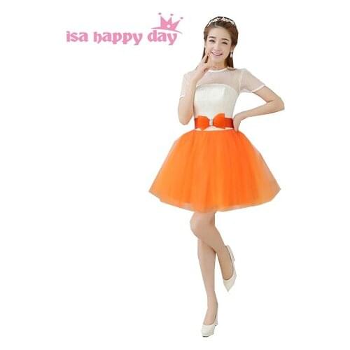 Formal short sleeve classy sexy fitted cheap buy orange tulle homecoming dresses ball gown dress for party over under 100 W1769
